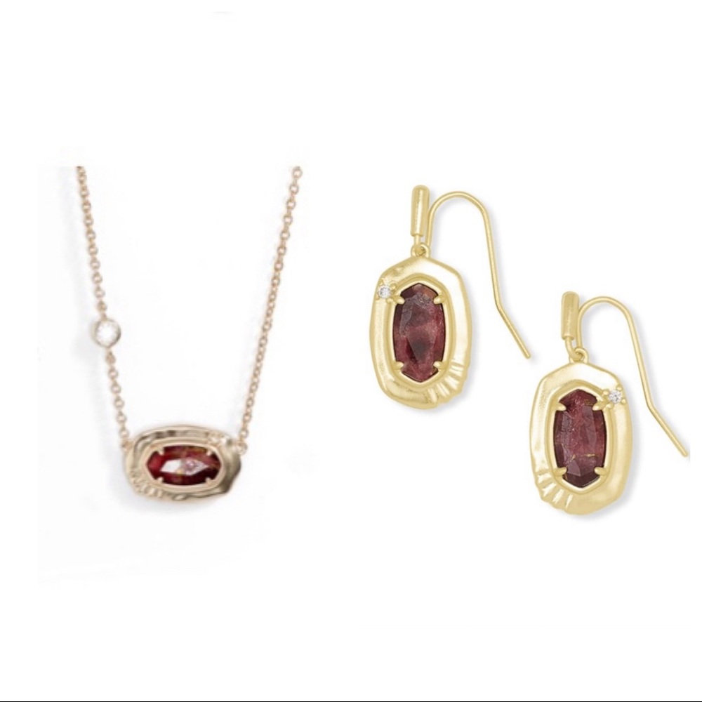 Kendra Scott Anna Necklace and Small Drop Earrings Set in Maroon Jade